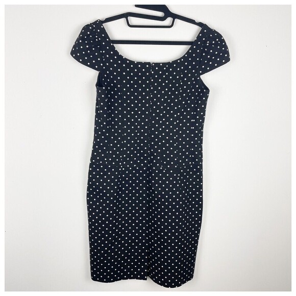 Rickie Freeman Teri Jon Black Polka Dot Dress Size 10 Sheath Cap Sleeve Cotton‍ - Picture 2 of 6